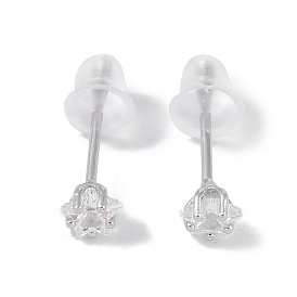 Rhodium Plated Star 999 Sterling Silver Cubic Zirconia Stud Earrings for Women, with 999 Stamp