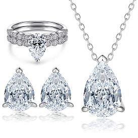 Stylish Waterdrop Zirconia Jewelry Set - Ring, Earrings & Necklace in S925 Sterling Silver for Women
