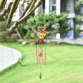Creative iron garden owl wind chime pendant metal glass painted garden house wind chime pipe door decoration
