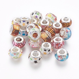 Resin European Beads, with Brass Cores, Large Hole Beads, Rondelle