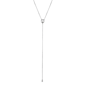 925 Sterling Silver Pave Clear Cubic Zirconia Ring Long Tassel Y Necklaces for Office Wear