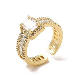 Прямоугольное открытое кольцо-манжета из прозрачного кубического циркония, украшения из латуни для женщин, без кадмия и без свинца