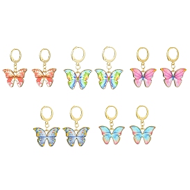 Light Gold Tone Alloy Enamel Dangle Leverback Earrings, Butterfly