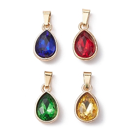 4Pcs 4 Colros Faceted Glass Pendant, with 304 Stainless Steel Findings, Teardrop