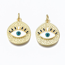 Brass Pendants, with Jump Rings and Enamel, Nickel Free, Flat Round with Eye