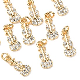 SHEGRACE Brass Clear Cubic Zirconia Pendants, Violin Charms, Cadmium Free & Lead Free & Nickel Free