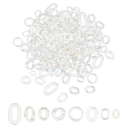 160pcs styles 8 couleurs anneaux de liaison en acrylique transparent, de couleur plaquée ab , formes mixtes