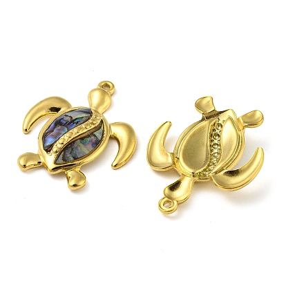 Natural Shell Pendants, Sea Turtle Charms with Ion Plating(IP) 304 Stainless Steel Findings, Real 18K Gold Plated