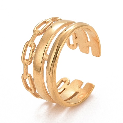 Ion Plating(IP)304 Stainless Steel Cable Chain Shape Open Cuff Ring for Women