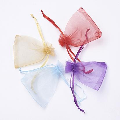 4 Colors Organza Bags, with Ribbons, Rectangle