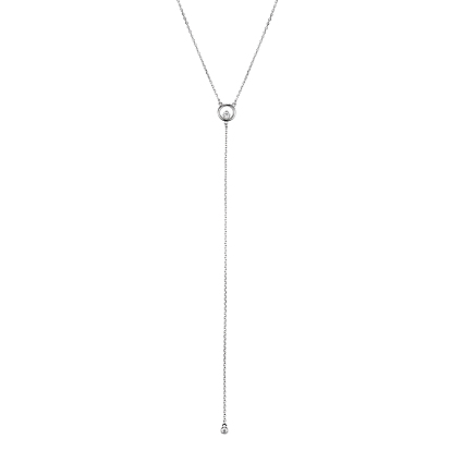 925 Sterling Silver Pave Clear Cubic Zirconia Ring Long Tassel Y Necklaces for Office Wear