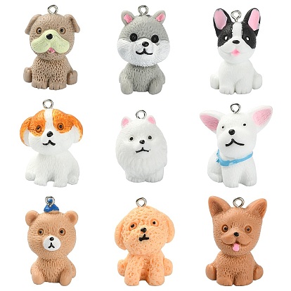 18 шт 9 стили подвески из непрозрачной смолы, 3d обереги для собак, с платиновыми тоновыми железными петлями