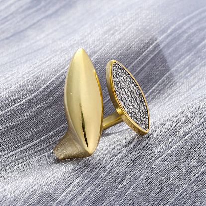 Латунные кольца-манжеты с микропаве и прозрачным цирконием для женщин, лошадиный глаз , долговечный, без свинца и без кадмия