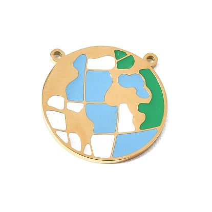 304 Stainless Steel Enamel Pendants, World Map Charm, Ion Plating(IP), Long-Lasting Plated