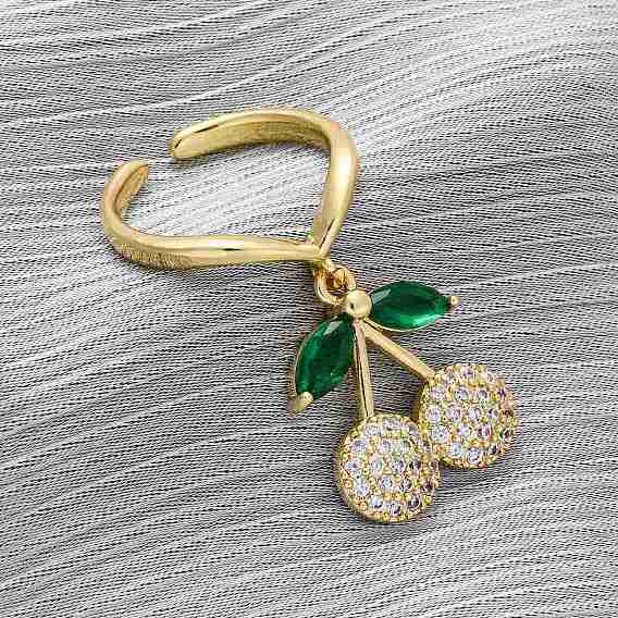 Открытые манжеты из латуни с микропаве и цирконием для женщин, вишня, стойки покрытие, прочное покрытие, без кадмия и без свинца