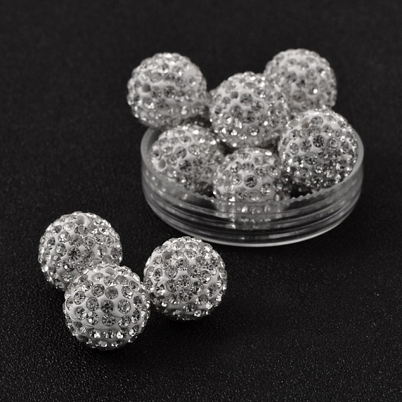 Middle East Rhinestone Beads, Pave Disco Ball Beads, with Polymer Clay, Half Drilled, Round