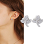 1 Pair Brass Rhinestone Stud Earrings, Leaf