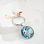 Musical Note Time Cabochon Glass Half Round Keychain with Guitar Charm, for Woman Man Car Bag Pendant Decoration