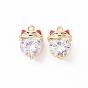 Brass Micro Pave Cubic Zirconia Charms, with Enamel, Nickel Free, Real 18K Gold Plated, Beckoning Cat/Maneki Neko