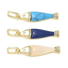 Brass Micro Pave Clear Cubic Zirconia Pendants, with Arylic, Fish Charms, Long-Lasting Plated, Rack Plating, Lead Free & Cadmium Free, Real 18K Gold Plated