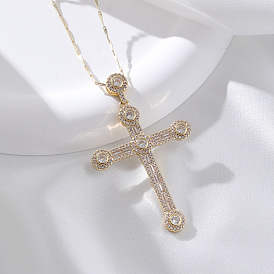 Wind pendant full of zircon cross necklace copper plated real gold fashion hip-hop style