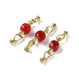 Natural Red Corundum/Ruby with Brass Fold Over Clasps, Real 18K Gold Plated, Long-Lasting Plated, Rack Plating, Faceted Cube