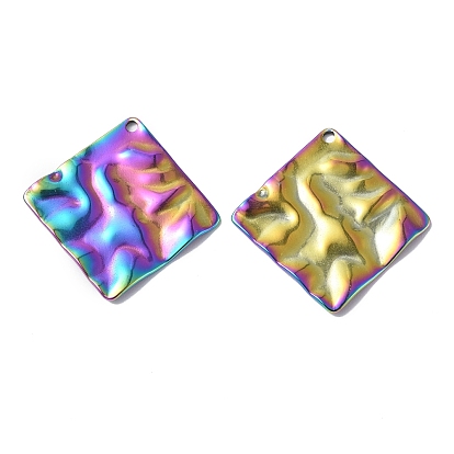 Ion Plating(IP) 304 Stainless Steel Pendants, Textured, Rhombus Charm