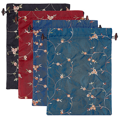 4 шт. 4 цвета вышитые цветы мешковина упаковочные мешочки сумки на завязках, на Рождество, свадьба и упаковка поделки, прямоугольные