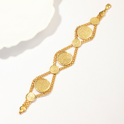 Brass Rhombus with Flat Round Link Chain Bracelets for Women