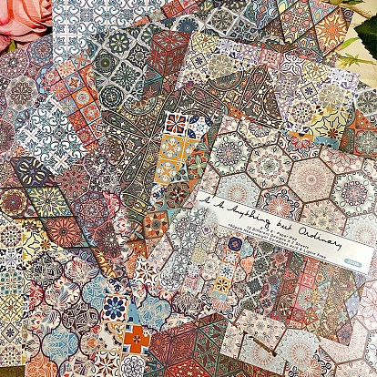 24 Sheets 12 Patterns Mandala Flower Scrapbook Paper Pads, for DIY Album Scrapbook, Background Paper, Diary Decoration, Square with Tile Pattern