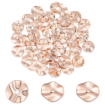 50Pcs Brass Spacer Beads, Wavy Flat Round