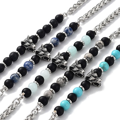 Natural & Synthetic Mixed  Gemstone with 201 Stainless Steel Necklaces