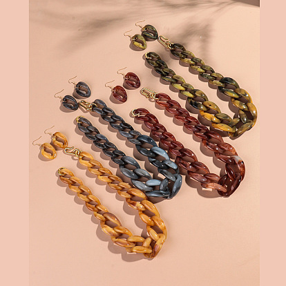 Комплекты акриловых цепочек-ожерельев и серег-подвесок, золотые