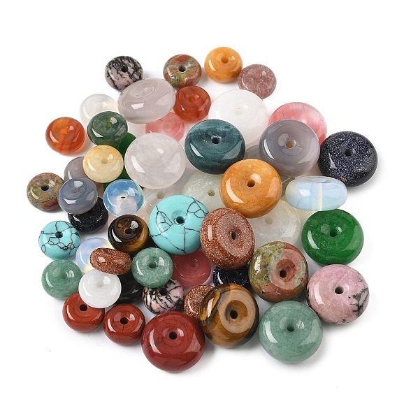 Подвески в форме пончика/диска из смешанных натуральных и синтетических драгоценных камней, смешанные окрашенные и неокрашенные