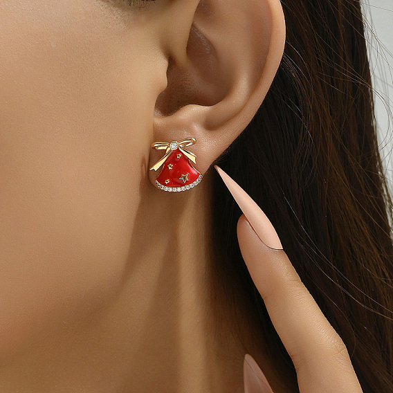 Серьги-гвоздики с рождественскими колокольчиками из латуни