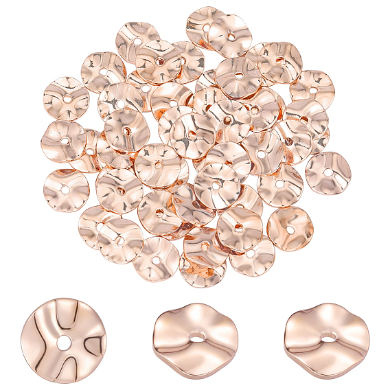 50Pcs Brass Spacer Beads, Wavy Flat Round