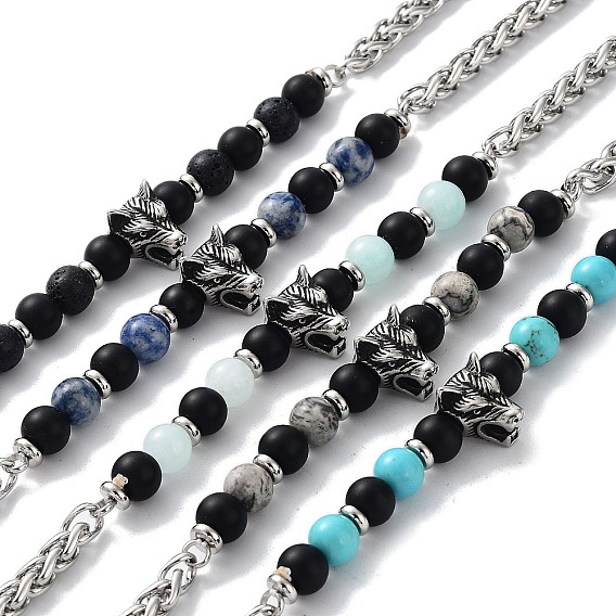 Natural & Synthetic Mixed  Gemstone with 201 Stainless Steel Necklaces