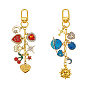 2шт. подвесные украшения из сплава эмали и стразов, разнообразные, с латунной цепочкой и поворотными застежками из сплава