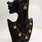 Vintage Brass Flower Pendant Necklace & Stud Earrings for Women
