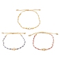 Star Cross Heart Adjustable Braided Bracelet Sets, Brass & Glass & TOHO Round Seed Beaded Bracelets, for Women