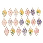 Pendants de résine d'alliage, charmes de losange, avec des fleurs séchées