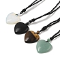 Natural & Synthetic Mixed Gemstone Pendant Necklace with Nylon Cords, Heart