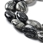 Brins de perles en pierre de soie noire naturelle / netstone, Ovale Plat