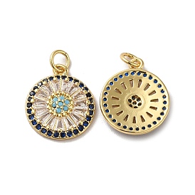 Rack Plating Brass Micro Pave Cubic Zirconia Pendants, with Glass & Jump Ring, Long-Lasting Plated, Lead Free & Cadmium Free, Flat Round Charm