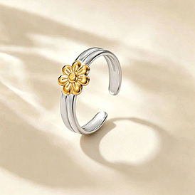 304 Offene Manschettenringe aus Edelstahl für Damen, Blume