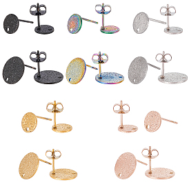 40Pcs 10 Style Flat Round Stud Earring Findings, with Ear Nuts/Earring Backs & Loop, Textured