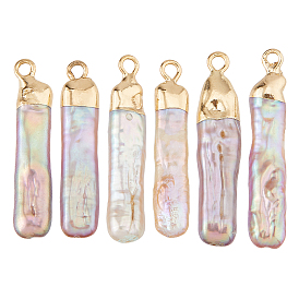 6 шт. подвески из натурального жемчуга кеши с гальваническим покрытием, подвески из барочного жемчуга с культивированным пресноводным жемчугом, прямоугольные, золотые