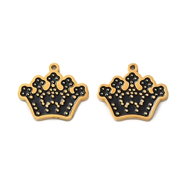 Ion Plating(IP) 304 Stainless Steel Enamel Charms, Crown Charm, Real 18K Gold Plated