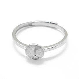 Montures de bague réglables en argent sterling plaqué rhodium avec siège en perle, pour la moitié de perles percées