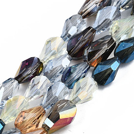 Electroplate Transparent Glass Beads Strands, AB Color Plated, Faceted, Teardrop